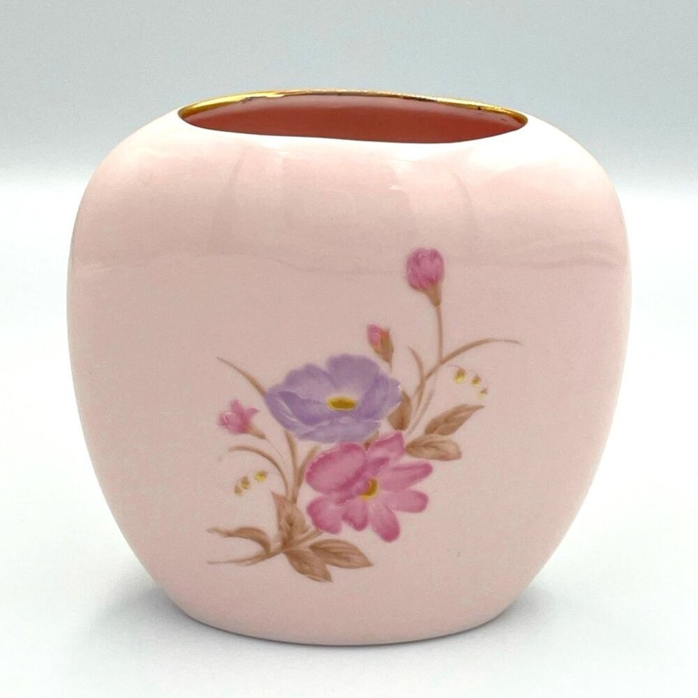 Vintage Porcelain Floral Vase‎ Pink Gilded Made in Japan